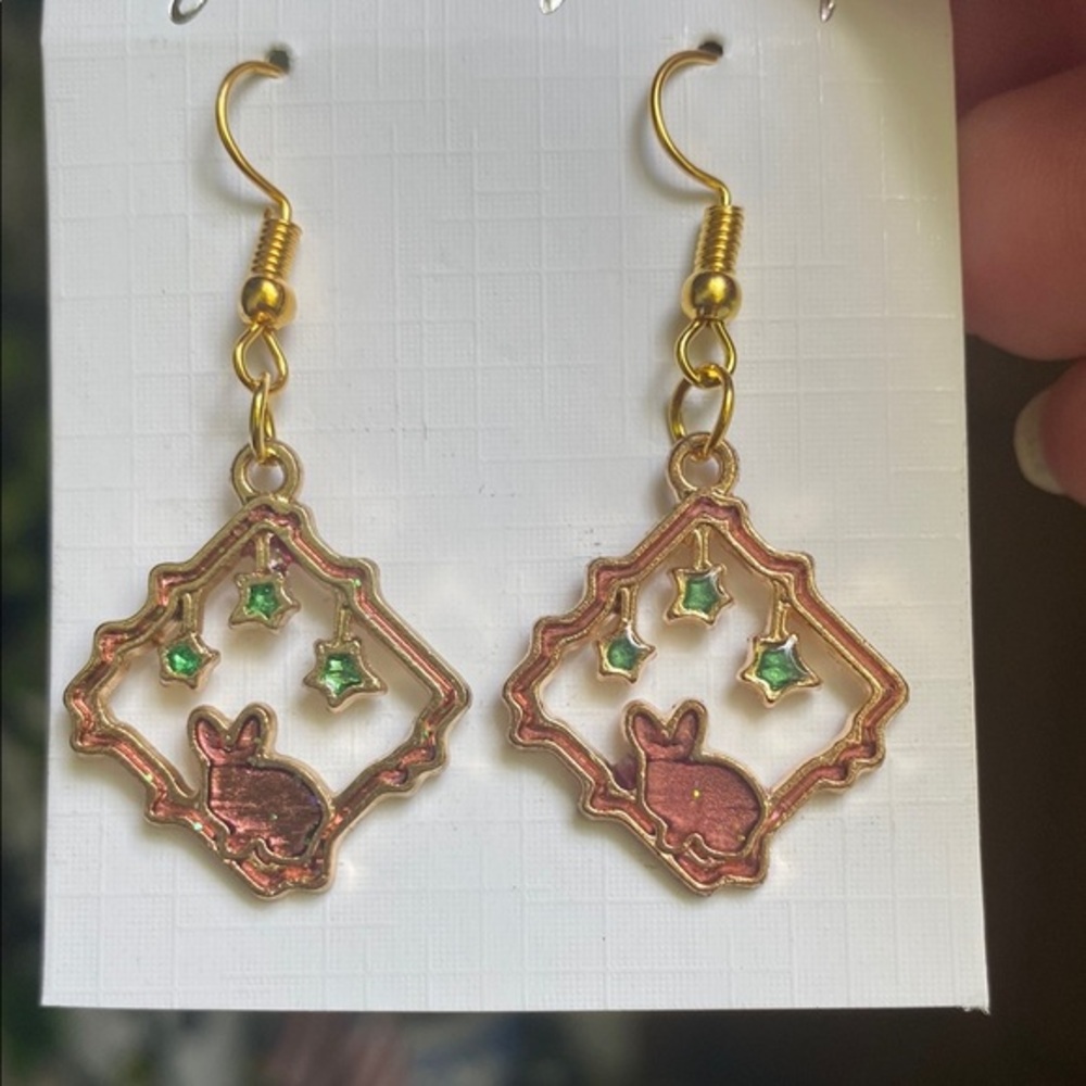 Gold and Green Bunny Earrings